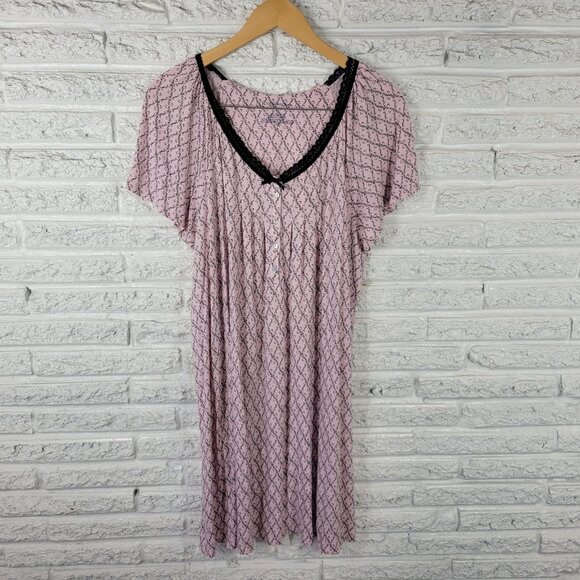 Croft Barrow Womens Nightgown 1X Plus Short Sleeve Pink Geometric GEO242E - Picture 1 of 11
